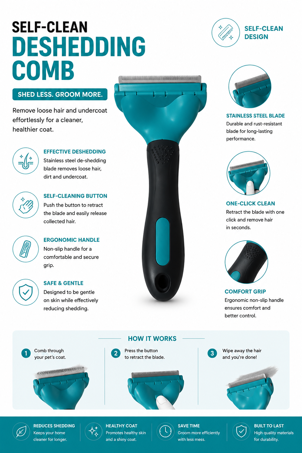 Self-Clean Deshedding Comb
